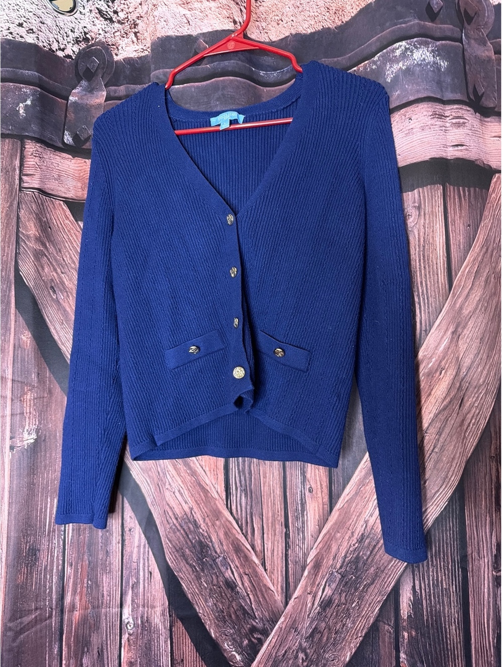 Draber James Blue Ribbed Button-Up Cardigan Sweater Size L